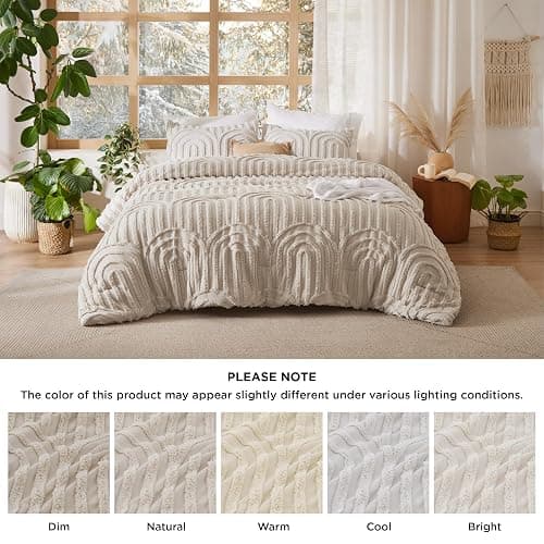 Bedsure Boho Tufted Queen Comforter Set - Beige Boho Bedding Comforter Sets, 3 Pieces Farmhouse Shabby Chic Embroidery Bed Set, Soft Fluffy Cozy Arch Pattern Comforter for All Seasons thumbnail 7