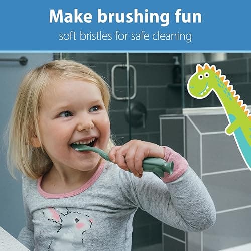 Dr. Brown's Baby and Toddler Toothbrush, Green and Orange Dinosaur 2-Pack, 1-4 Years thumbnail 2