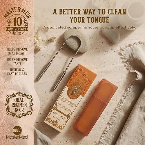 MasterMedi Tongue Scraper with Travel Case 1 Pack, Bad Breath Treatment Tongue Scraper for Adults & Kids, Stainless Steel Metal Tongue Scraper, Easy to Use Tongue Cleaner for Hygiene and Self Care thumbnail 3