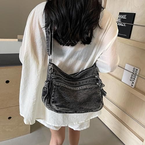 Large Denim Purses for Women Denim Tote Bag Casual Retro Crossbody Lightweight Shoulder Bag Canvas Handbags thumbnail 3