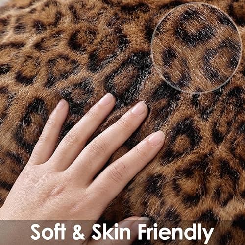 SYSLOON Faux Fur Cheetah Print Pillow Covers 20x20 Inch Set of 2, Leopard Print Decorative Pillow Covers Home Decor for Living Room Sofa & Bed, Beige Brown Leopard thumbnail 6