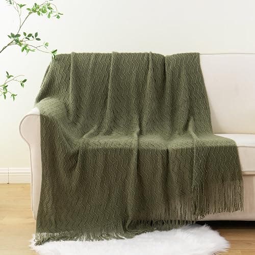 BATTILO HOME Olive Green Throw Blanket for Couch, Green Bed Throws Decorative Boho Lightweight Blanket for Sofa Living Room, 50"x60" thumbnail 2