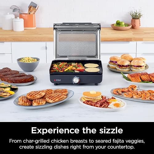 Ninja Griddle and Indoor Grill, 14’’, Electric Grill, For Steak, Burgers, Salmon, Veggies, and More, Pancake Griddle, Nonstick, Dishwasher Safe, 500F, Even Cooking, Silver, GR101 thumbnail 2