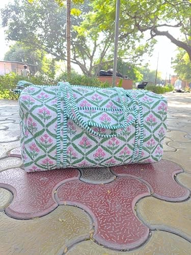 100% Cotton Floral Print Quilted Duffle Bags Large Size Beautiful Block Print Weekender Bags Handmade Shoulder Travel Overnight Bag thumbnail 3