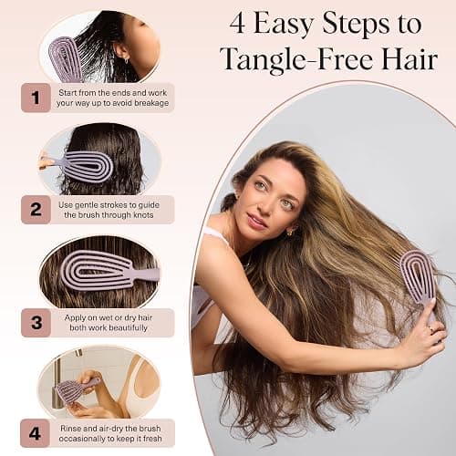 Kitsch Hair Brush Detangler – Flexi Flow Hair Brush for Women, Men & Kids | Detangling Brushes for Curly Hair with Bendable Frame, Bounce Curl Defining Brush for Wet or Dry Strands - Soft Violet thumbnail 7