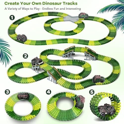 Dinosaur Toys,Create A Dinosaur World Road Race,Flexible Track Playset and 2 pcs Cool Dinosaur car for 3 4 5 6 Year & Up Old boy Girls Best Gift thumbnail 4