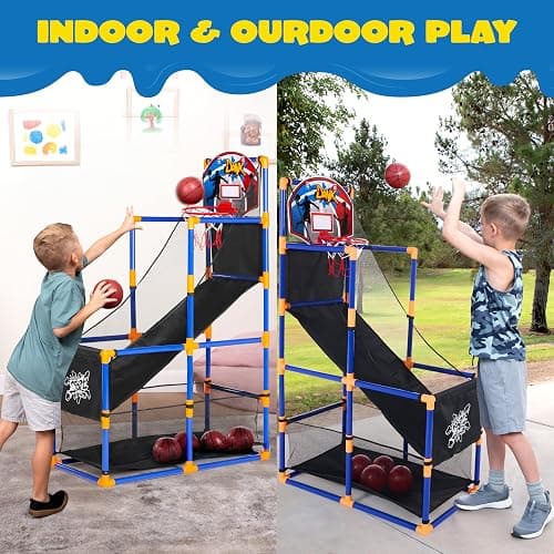 JOYIN Arcade Basketball Game Set with 4 Balls and Hoop for Kids 3 to 12 Years Old Indoor Outdoor Sport Play - Easy Set Up - Air Pump Included - Ideal for Competition thumbnail 3