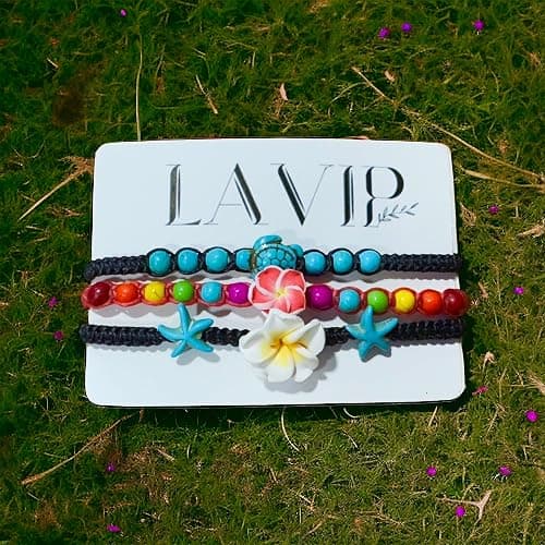 LAVIP Leather Anklet or Bracelet Starfish Turquoise Hawaiian Plumeria Flower Starfish Turquoise Hemp Bracelet thumbnail 8
