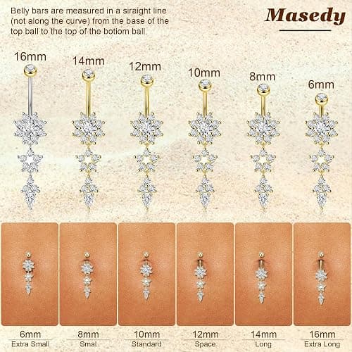 Masedy Pure Titanium Dangle Belly Button Rings for Women Internally Thread Curved Barbell Belly Rings Dangling Navel Rings CZ Flower Navel Piercing Jewelry 6-16mm thumbnail 3