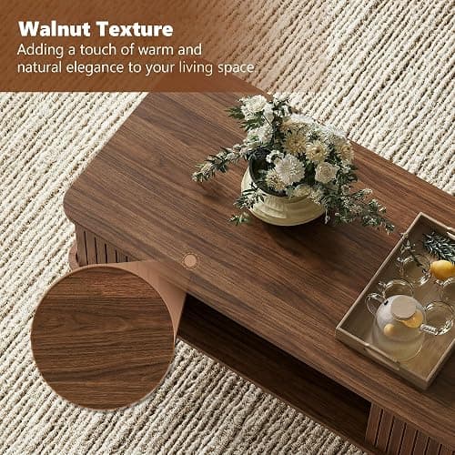 LAZZO Coffee Table with Storage Center Table for Living Room Rectangle Coffee Table with Rounded Edges,Easy Assembly, Walnut thumbnail 5