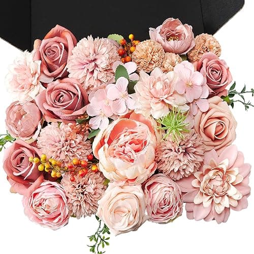 YZXZM Artificial Flowers Combo Box, Fake Silk Foam Flower Mix with Wire Stem, DIY Wedding Bridal Bouquet Shower Party Home Décor (30-40 Pieces) (Pink) - Image 1