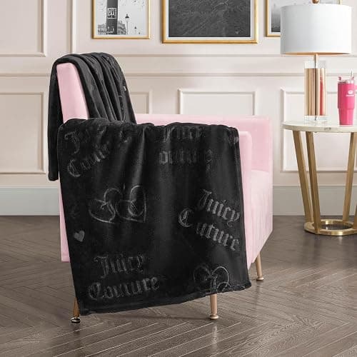 Juicy Couture Embossed Plush 50"x70" Throw Blanket, Embossed Interlocking Hearts Black thumbnail 3