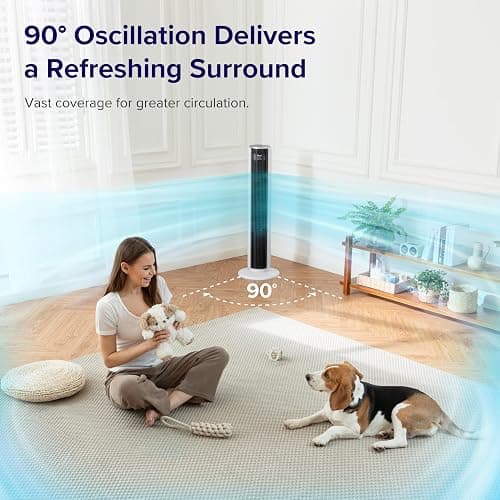 LEVOIT Tower Fan for Bedroom, Standing Fan with 28dB Quiet for Sleep, Remoter, 12H Timer, 25ft/s Velocity, 5 Speeds, 4 Modes, 90° Oscillation for Home, Office, Indoor, Bladeless 36 inch, White thumbnail 3