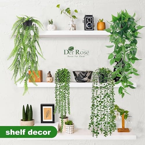 Der Rose 4Pcs Fake Plants Hanging Artificial Ivy Vine Faux Eucalyptus Hanging Plants, Boston Fern, String of Pearls for Living Room Aesthetic Bedroom Boho Kitche Wall Shelf Indoor Outdoor Decor thumbnail 2