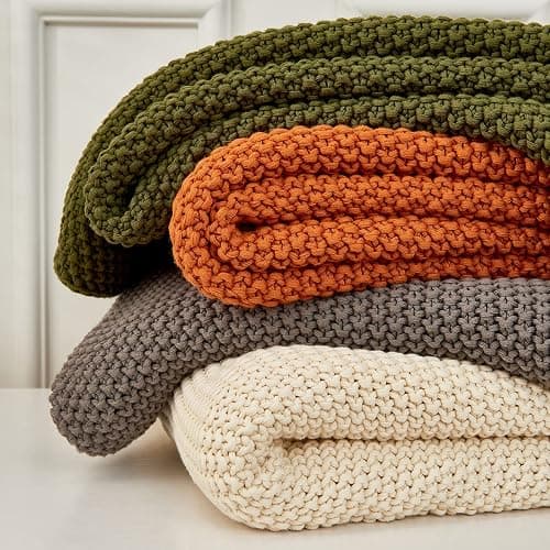 Chunky Cable Knit Throw Blanket Lightweight Cream 100% Organic Cotton Blanket for Sofa Couch Bed Baby Nursery, Rustic Shabby Chic Modern Farmhouse, 51” x 63” Give Laundering Bag thumbnail 7