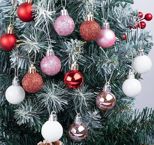 Mini Christmas Ornaments, 54 Pcs 1.2 Inch Pink/Red/White Glitter Christmas Tree Ornaments Hanging Balls, Small Shatterproof Plastic Decorative Ornaments Baubles for Xmas Tree Party Indoor Decor thumbnail 7