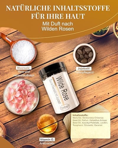 Frankonia BATH & SPA Sauna Salz Peeling Wilde Rose – 400 g Meersalz-Körperpeeling mit Jojobaöl & Vitamin E – Dusch- & Body Scrub für alle Hauttypen – Vegan & ohne Parabene – ohne Microplastik thumbnail 5