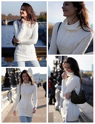 v28 Women Polo Neck Long Slim Fitted Dress Bodycon Turtleneck Cable Knit Sweater thumbnail 4