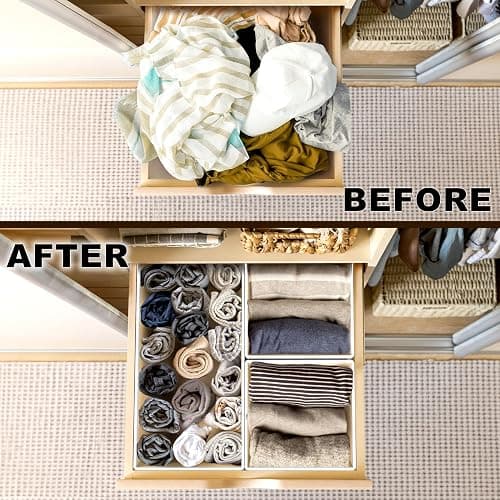 SimpleHouseware Foldable Cloth Storage Box Closet Dresser Drawer Divider Organizer Basket Bins for Underwear Bras, Beige (Set of 6) thumbnail 4