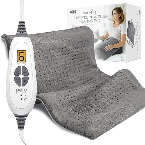 Pure Enrichment PureRelief Ultra-Wide Microplush Heating Pad - 20” x 24” XXL Size & 6 Heat Settings for Temporary Neck, Shoulder & Back Pain Relief - Moist Heat Option & Machine Washable (Gray) - Image 1