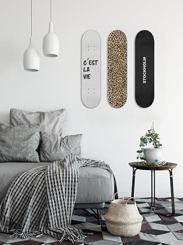TwoDays Stockholm Style Skateboard Wall Decor - Modern Wall Mount Art Set for Men's Apartment & Dorm, Cool Cheetah Print Skate Deck, Trendy Skater Room Design (Set of 3) thumbnail 4