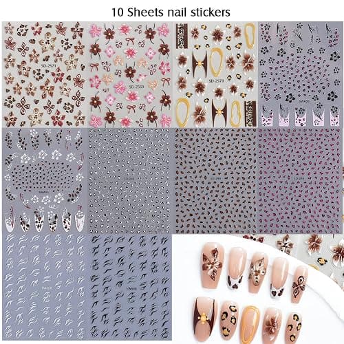 Leopard Print Nail Art Stickers 10 Sheets Fall Nail Decals with Cheetah Animal Skin 3D 5D Embossed Self-Adhesive Hibiscus Flower Designs Manicure Decorations Nail Art Supplies for Women Girls thumbnail 9