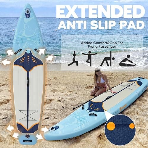 Inflatable Paddle Board,Stand Up Paddle Board Set, Extra Wide SUP Board with Removable Fin, Floating Paddle, Hand Pump, Waterproof Phone Pouch,Traveling Board thumbnail 5