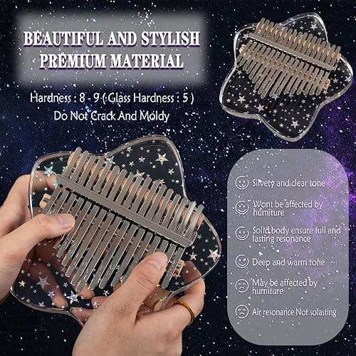 LUCKIPLUS Cute Kalimba Thumb Piano 17 Keys-Star Crystal Acrylic Finger Piano-Portable Mbira Musical Instruments Cute Christmas Gift with Tune Hammer and Study Instruction for Adults Beginners thumbnail 2