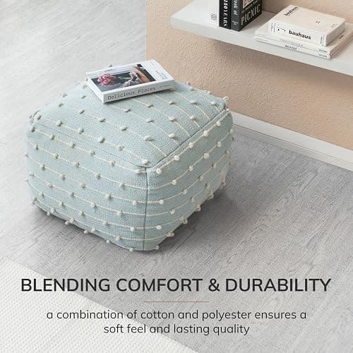 Anji Mountain 100% Handmade & Handcrafted Comfortable Home Décor Pouf Ottoman Footrest for Living Room, Bedroom, Nursery, Kidsroom, Patio Furniture - (22" x 22" x 16"- Teal,Ivory) thumbnail 5