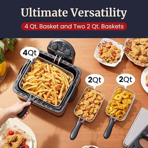 Elite Gourmet EDF-401TXB Electric 4.5 Qt. / 17 Cup Immersion Deep Fryer 3-Baskets, 1700-Watt, Timer Control, Adjustable Temperature, Lid with Viewing Window and Odor Free Filter thumbnail 4