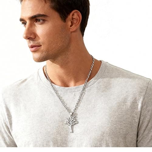 DCNREJGZ Stainless Steel Tree Pendant Necklace Chain, Punk Rock Style thumbnail 2