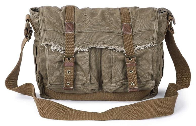 GOOTIUM Canvas Messenger Bag - Vintage Shoulder Bag Frayed Style Boho Purse - Image 1