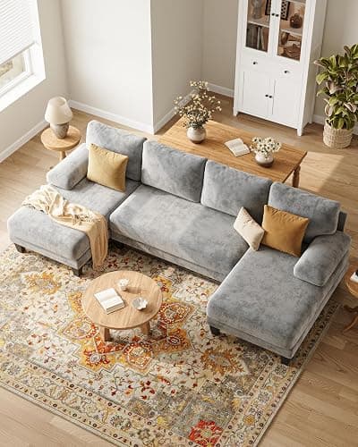 TROMIRY U-Shaped Sectional Couches for Living Room | 112 Inch Modern Sectional Couch | Light Grey Chenille Sofa with Double Chaise for Apartment thumbnail 3