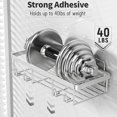 Liuoud 5 Pack Shower Caddy Organizer Rack Shelf for Inside Shower, Self Adhesive Bathroom Wall Storage Basket Rustproof Stainless Steel Large Capacity Shampoo Holder, Silver thumbnail 4