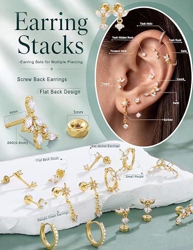 IRONBOX Hypoallergenic Flat Back Earrings for Women Cartilage Earring Stack | Stainless Surgical Steel Earrings for Sensitive Ears,Flatback Stud Hoop Earring Set,Helix Tragus Conch Daith Piercing Jewelry thumbnail 4