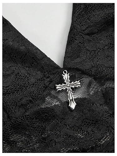 Verdusa Women's Y2k Gothic Goth Halter Top Mesh Sheer Backless Crop Going Out Tops Emo Grunge Witchy Clothes thumbnail 3