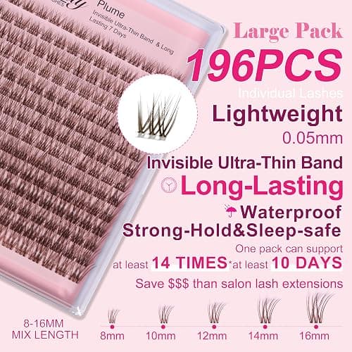 Plume Brown Lashes Natural Lash Clusters with Invisible Band DlY Eyelash Extensions with Bond and Seal 8-16mm C Curl Beginner Individual Lashes Long lasting Makeup For Girl thumbnail 2