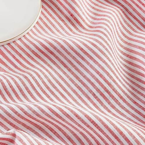Solino Home 100% Pure Linen Table Runner 14x108 Inch - Narrow Stripe Red and White Cloth Runner for Dining Buffet Table, Indoor, Outdoor - Machine Washable - 4th of July thumbnail 2