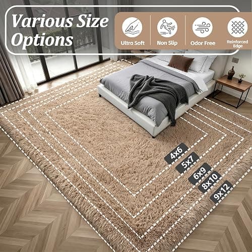 Luxturiy 8x10 Area Rug Living Room Bedroom: Fluffy Plush Shag Carpet Beige | For Kids Room Playroom Nursery Home Decor,Ultra Soft,Non-Slip Non-Shedding,Fuzzy Plush,Large Indoor Floor Carpet,Easy Clean thumbnail 9