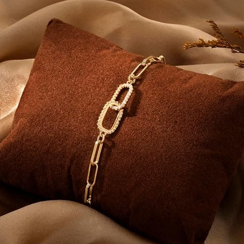 Moodear Dainty Gold Charm Bracelets for Women - Trendy Non Tarnish 14k Gold Plated Charms Bracelet Adjustable Chain Waterproof Jewelry - Paperclip Bracelet Gold thumbnail 5