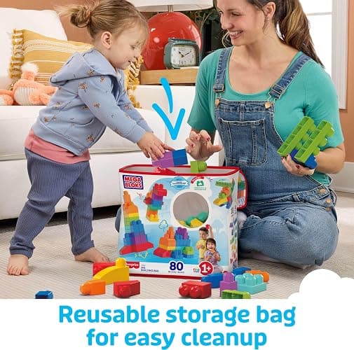 Mega Bloks First Builders Toddler Blocks Toys Set, Big Building Bag with 80 Pieces and Storage, Ages 1+ Years thumbnail 6