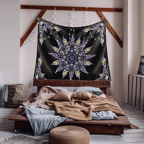 Damanse Floral Tapestry Wall Hanging Cute,Boho Wall Tapestry for Bedroom Aesthetic,Mandala Living Room Decor for Teen Girls (Purple, 47.2L x 34.8W) thumbnail 7