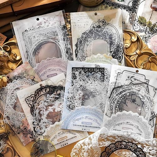60 PCS Cutout Lace Vintage Scrapbook Stickers Washi Sticker Journal Scrapbooking StickersDecorative Paper DIY Aesthetic Bullet Journaling Supplies thumbnail 2