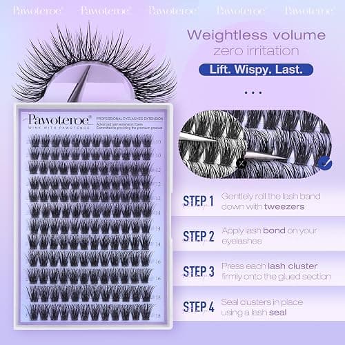 Pawotence Lash Clusters Fairy Eyelash Clusters 10-18mm Wispy Lashes Cluster Eyelash Extensions 144pcs Wet Individual Cluster Lashes Full False Eyelashes for DIY Lash Extension thumbnail 7