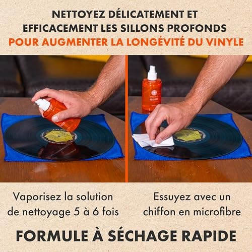 Kit Nettoyage Vinyle par SPINCARE | 5-en-1 Nettoyante pour LP Disques Vinyle, Antistatique Tampon Nettoyant en Velours, Support De Séchage/Présentoir Et Brosse pour Pointe De Lecture thumbnail 3