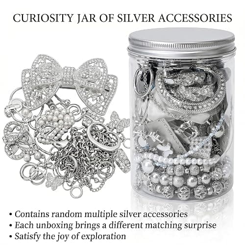 Striegro Mystery Jewelry Jar Silver - Vintage Jewelry Mystery Jar With Transparent Display Container for Women - Silver. thumbnail 4