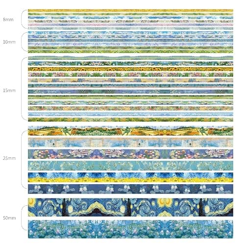 PAGEMORE 32 Rolls Washi Tape Set, Colored Van Gogh Patterns Decorative Masking Tape, Vintage Artists Tapes for Journaling, Junk Journal, DIY Craft Projects, Scrapbooking Supplies Decor thumbnail 2