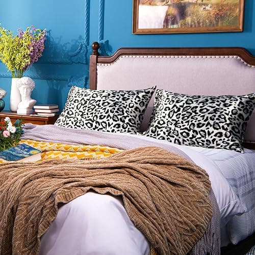 NTBAY 2 Pack Satin Standard Pillowcases for Hair and Skin, Luxurious and Silky Leopard Printed Pillow Cases with Envelope Closure, 20x26 Inches, Black and White thumbnail 2