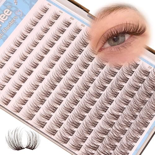 Mavphnee Brown Lash Clusters Dark Brown Eyelash Extensions Natural Cluster Lashes CC-Curly Pestañas Postizas Wispy Individual Lash Extensions 3D Lash 8-16MM Brown Eyelash Clusters 144PCS DIY at Home thumbnail 9