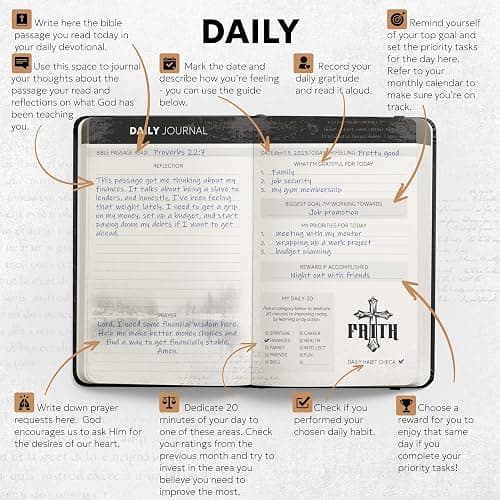 Prazoli Leather Christian Bible Prayer Journal For Men - Study Scripture Notebook & Planner Daily Devotional Undated | Religious Jesus Faith Gifts for Graduation, Pastor Baptism & Church, Cross thumbnail 5